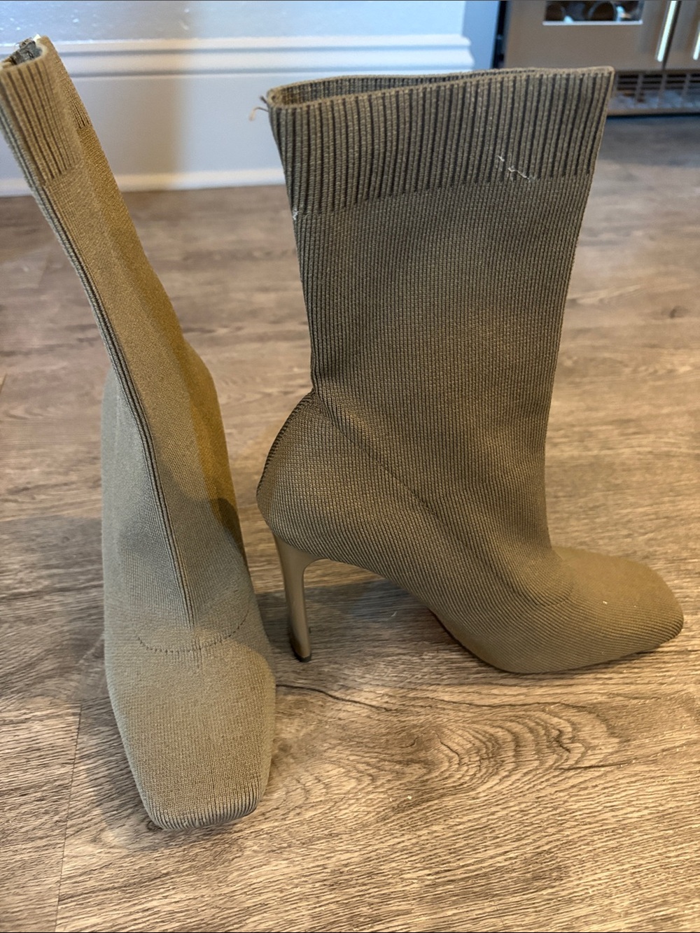 Zara Olive-Khaki Knit Sock Stiletto Ankle Boots